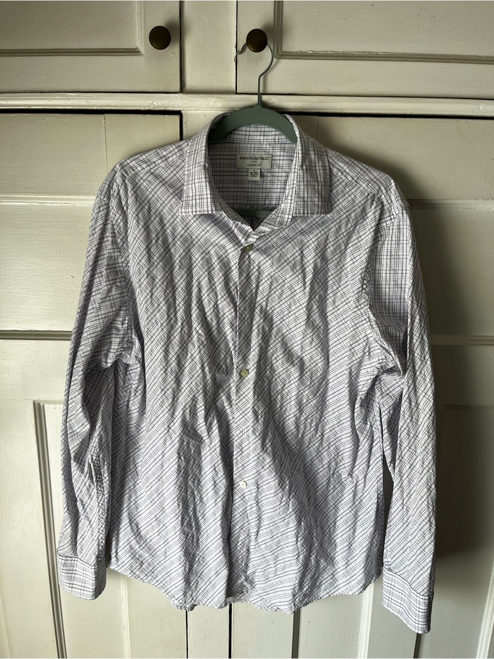 Banana Republic - White & Gray Plaid Dress Shirt - Men’s Size L